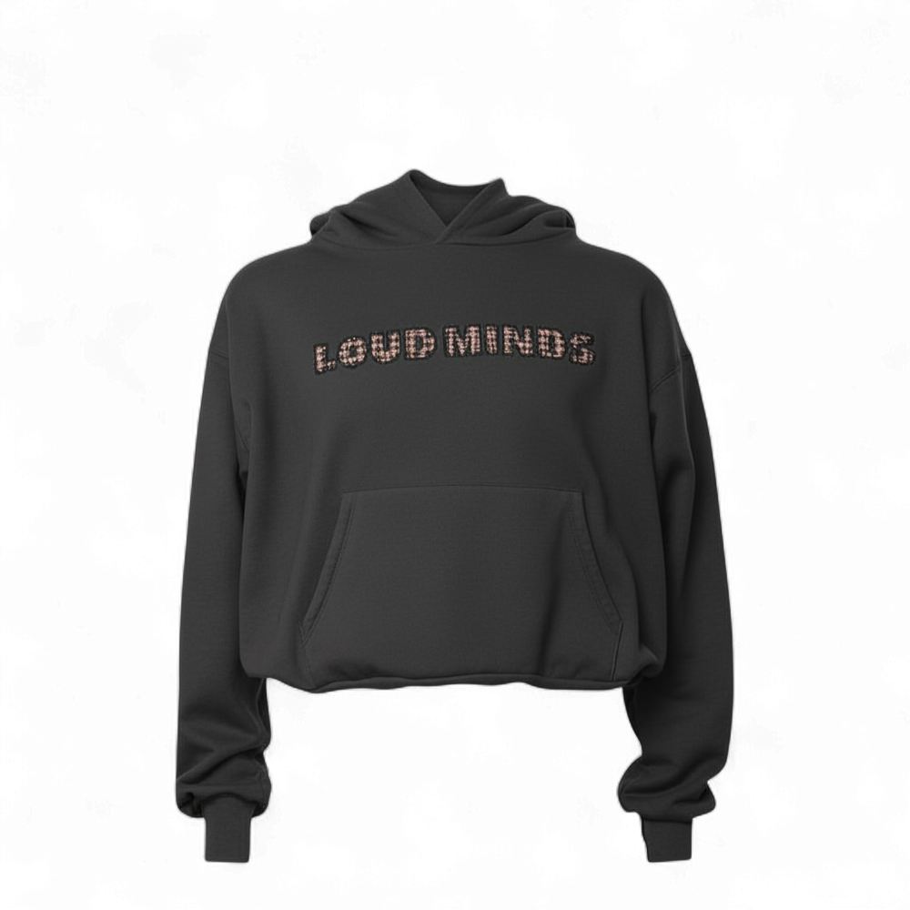 Loud Minds Your Favorite Fleece Hoodie in charcoal organic cotton fleece, front view