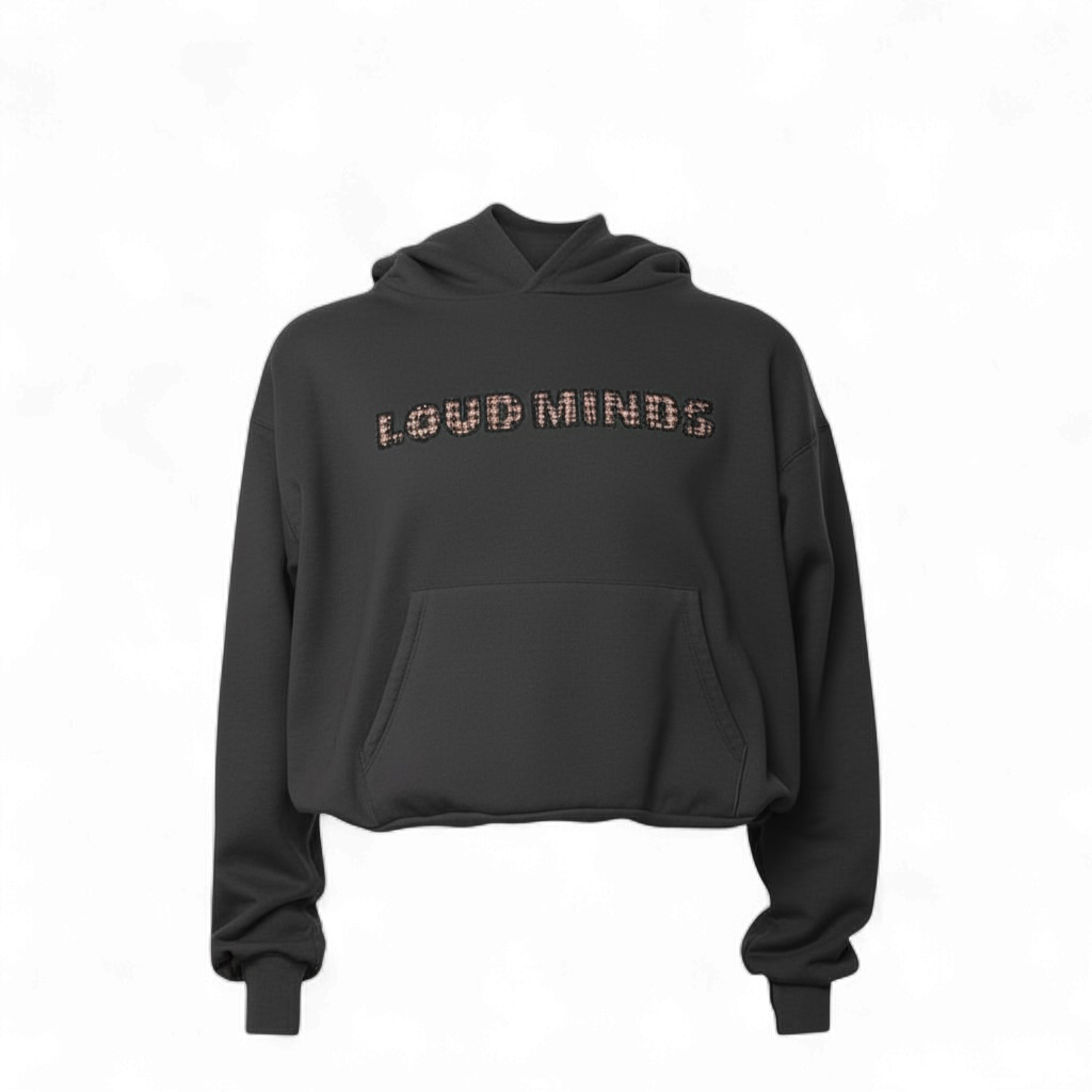 Loud Minds Your Favorite Fleece Hoodie in charcoal organic cotton fleece, front view