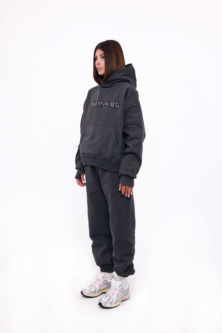 Loud Minds Your Favorite Fleece Hoodie in charcoal organic cotton fleece, fabric detail