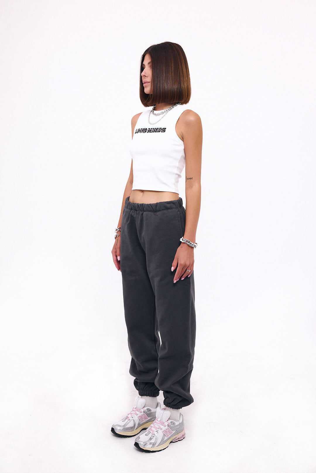 Loud Minds Your Favorite Fleece Joggers in charcoal organic cotton fleece, oversized, back view