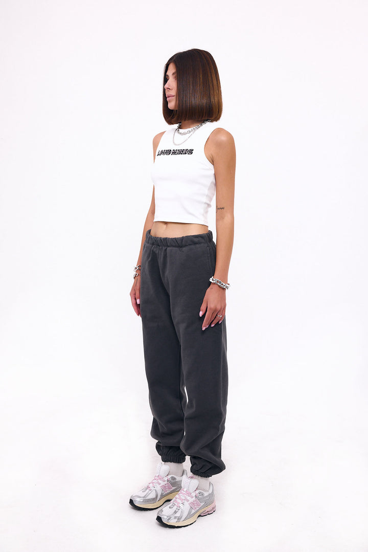 Loud Minds Your Favorite Fleece Joggers in charcoal organic cotton fleece, oversized, back view