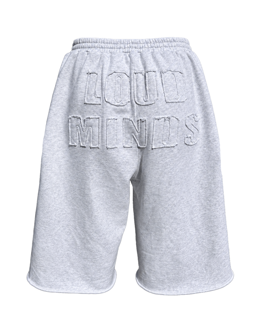 Loud Minds Baddie Baggy Sweat Shorts in heather grey fleece, oversized fit, front view