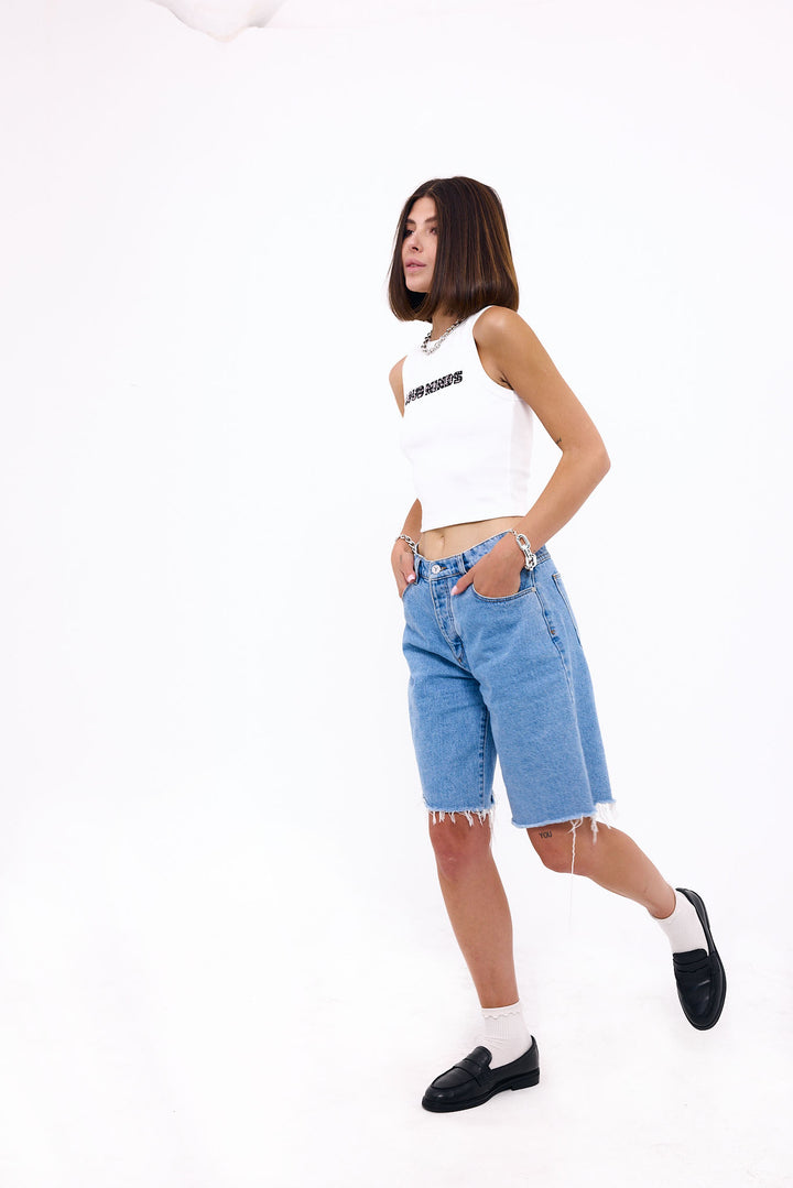 Loud Minds Your Favorite Ribbed Tank in white ribbed cotton with houndstooth embroidery, logo detail